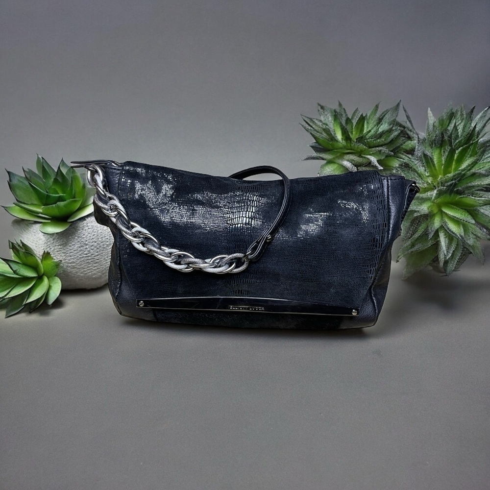 Elliott Lucca Black Faux Calf Hair Crocodile Print Leather Purse